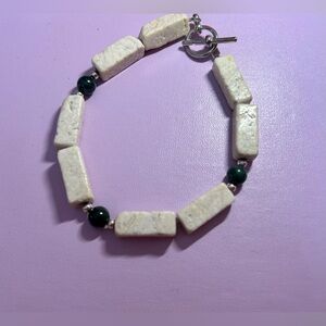 Handcrafted Riverstone, Moss Agate & Silver Beads W/Toggle Clasp Bracelet